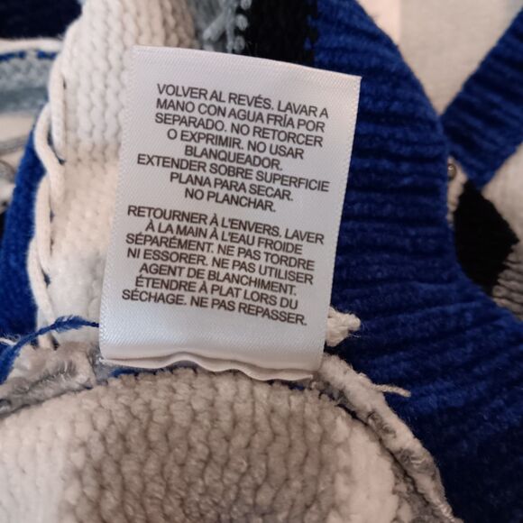 Alfred Dunner Chenille Stripe Beaded Sweater Sz L Blue White Black Gray Crewneck - Picture 11 of 11